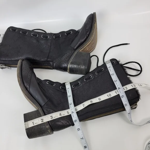 Kelsie Dagger Leather Sheepskin Sherling Lined Zippered Lace-up Boots Sz 6.5 - Picture 9 of 12